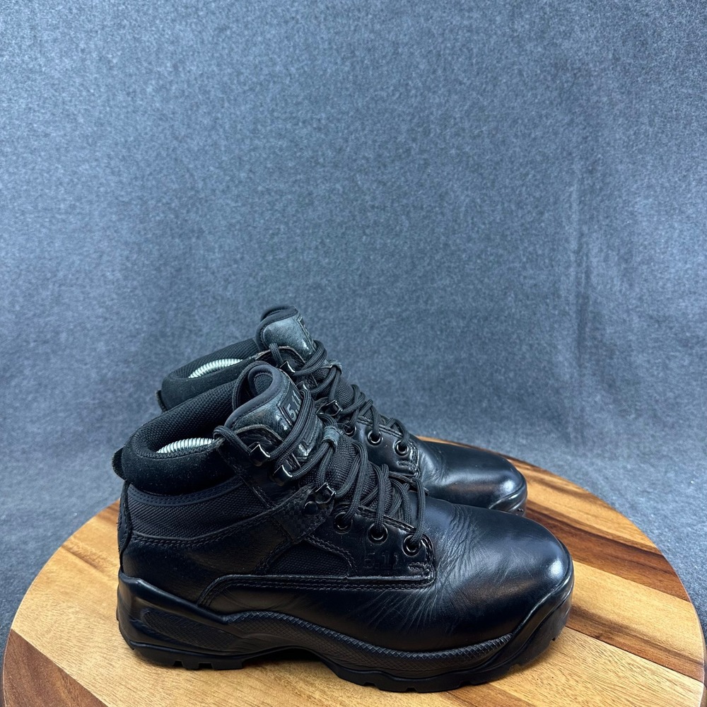 5.11 Tactical Series ATAC Low 6 Inch Side Zip Black Leather Duty Boots Mens Sz 8